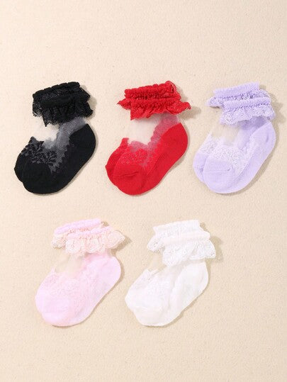 5 paires de chaussettes de bébé mode et respirantes avec de la dentelle pour le printemps et l'été, chaussettes en dentelle pour nouveau-nés, panier de demoiselle d'honneur de mariage