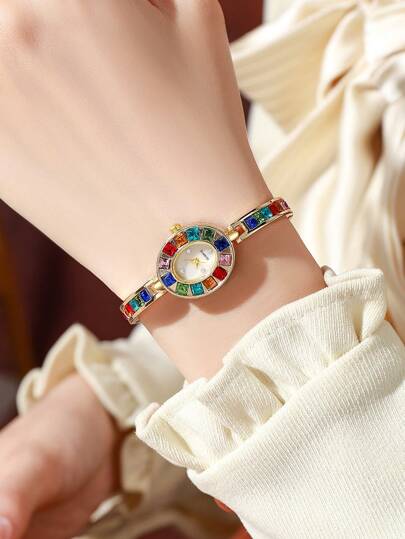 1 pièce Montre bracelet à cadran minimaliste et élégant pour femmes, bracelet en acier léger, à la mode et élégante (montre uniquement, sans boîte)