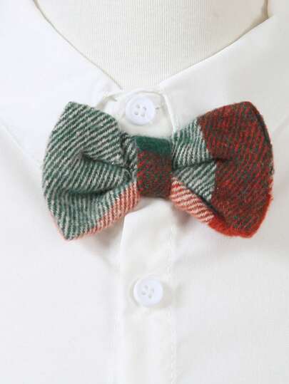 2 pièces Ensemble formel pour jeune garçon - Chemise à manches longues et pantalon, motif à carreaux rayés rouge et vert classique, convient pour les fêtes, les rassemblements et le port quotidien, tenue de Noël