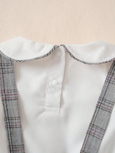 Ensemble chemise à carreaux à manches longues avec col en nœud papillon et pantalon avec bretelles ajustables pour jeune garçon, printemps/automne. Tenue de gentilhomme simple et élégante pour un anniversaire ou une occasion décontractée.