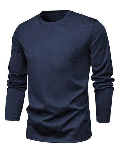 3 pièces T-shirts à col rond manches longues de couleur unie pour hommes, hauts de base polyvalents pour le printemps/automne