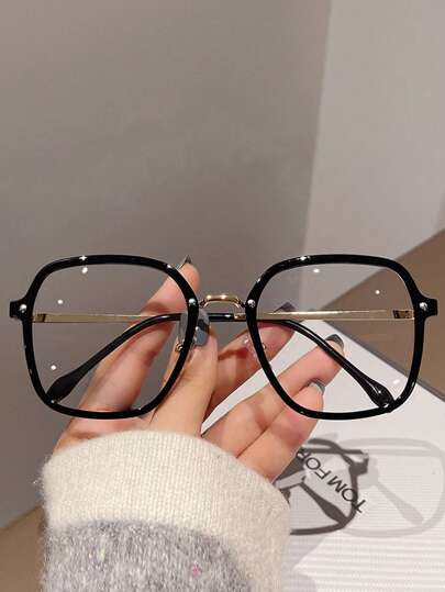 1 pièce Lunettes carrées avec monture métallique pour femmes, verres transparents de style décontracté
