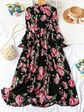 DreamSkyne Robe longue à manches longues avec imprimé floral pour femmes grande taille