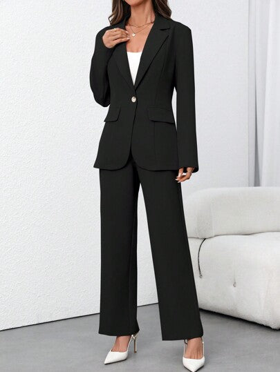EMERY ROSE Femmes Ensemble 2 pièces blazer + pantalon couleur unie casual/bureau