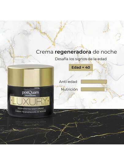 PostQuam Crème de nuit régénérante Luxury Gold - Nourrit et redensifie intensément - Anti-âge, antioxydante et régénératrice à l'acide hyaluronique, à l'or colloïdal, à l'églantier et à la vitamine E - Convient à tous types de peau - 50 ml - Livraison 24/