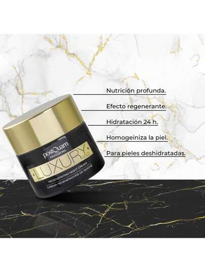 PostQuam Crème de nuit régénérante Luxury Gold - Nourrit et redensifie intensément - Anti-âge, antioxydante et régénératrice à l'acide hyaluronique, à l'or colloïdal, à l'églantier et à la vitamine E - Convient à tous types de peau - 50 ml - Livraison 24/