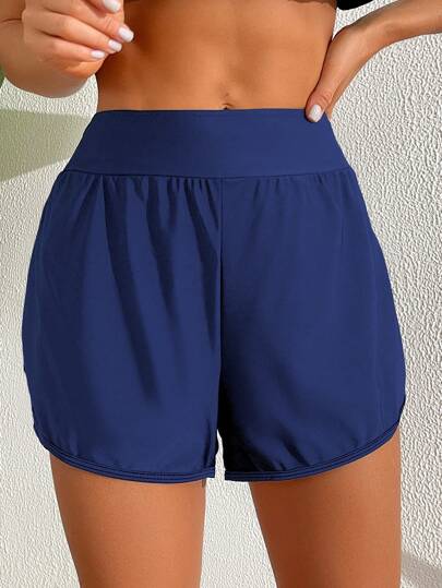 Swim Lushoire Short de plage à taille large et à ourlet en dauphin 2 en 1, pour l'été