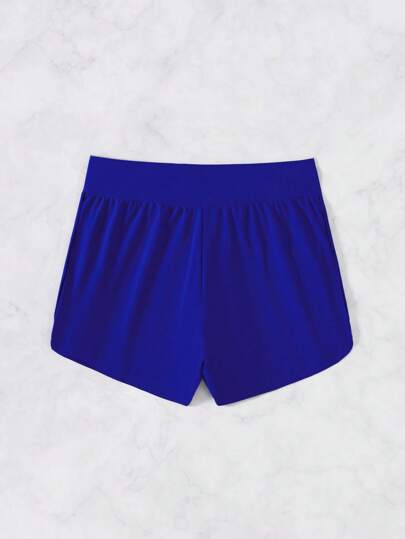 Swim Lushoire Short de plage décontracté à taille haute et double couche de couleur unie pour femmes, été