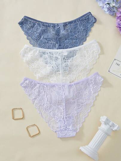Snug Zone 3 pièces/set Simples culottes romantiques en dentelle pour femmes, lingerie
