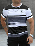 Manfinity Dauomo T-shirt à col rond et manches courtes rayé pour hommes