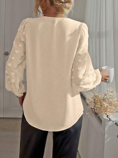 EMERY ROSE Top décontracté à manches longues et encolure en V de couleur unie pour femmes, à porter au quotidien