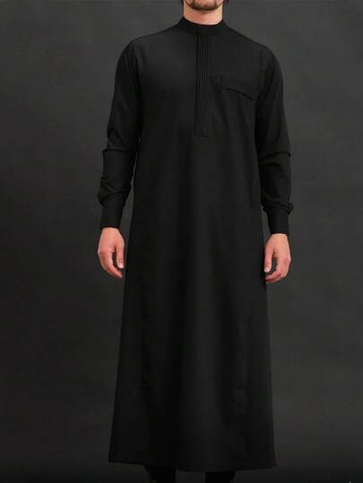 Robe formelle pour hommes, manches longues, couleur unie, ample, traditionnelle islamique, kaftan pour la célébration de l'Aïd, robe arabe