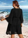Swim Lushoire Robe cache-maillot à manches évasées avec empiècement en dentelle, col en V, couleur unie, grande taille, pour l'été, les vacances à la plage