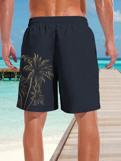 Short de plage décontracté style hawaïen fin imprimé 3D pour hommes - séchage rapide, taille à cordon, choix parfait pour les sorties d'été
