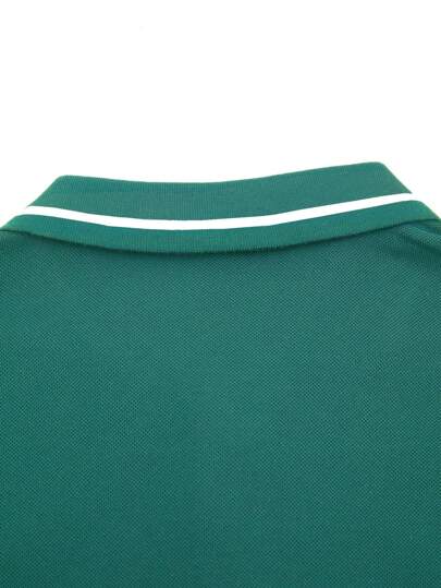 Manfinity Homme Chemise polo décontractée à manches courtes avec boutons devant et bordure contrastée pour hommes, formelle