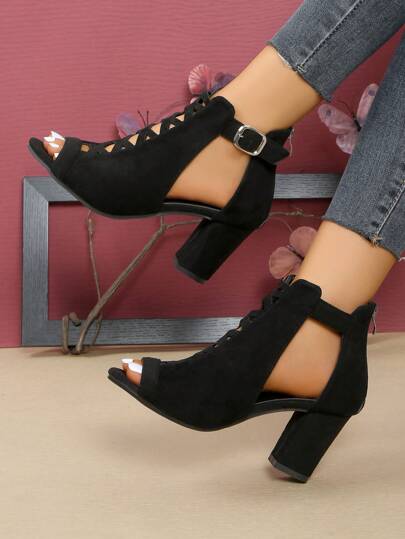 Sandales à talons hauts pour femmes, sandales plateforme décontractées à bout ouvert et à découpes