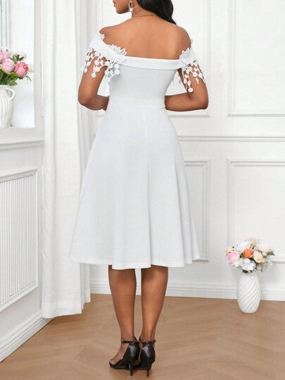 Robe blanche élégante à une épaule, robe élégante courte pour femme
