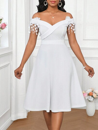 Robe blanche élégante à une épaule, robe élégante courte pour femme