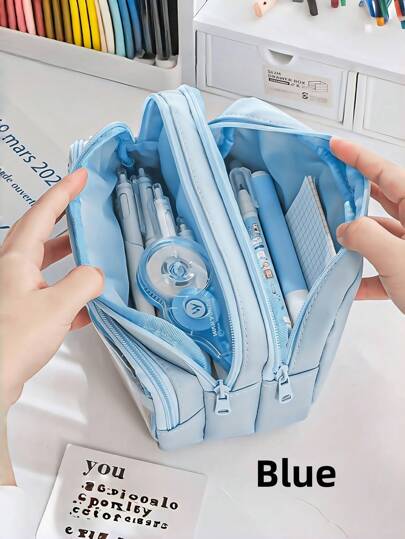 1 pièce Sac de rangement pour articles de papeterie de grande capacité 21,5 cm * 9,8 cm * 12,5 cm, sac à crayon créatif, sac de rangement pour stylos et crayons de papeterie, sac de rangement portable pour cosmétiques, sac à crayon essentiel pour la rentr