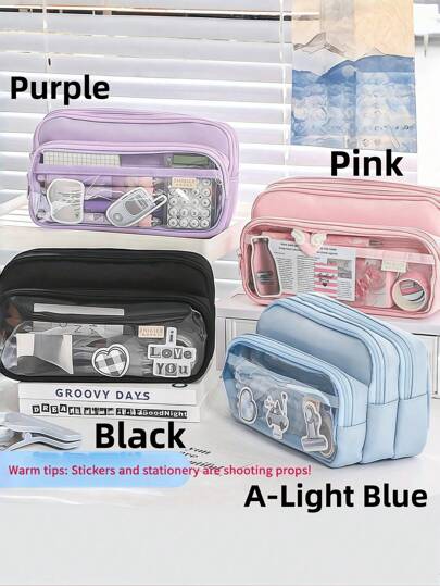 1 pièce Sac de rangement pour articles de papeterie de grande capacité 21,5 cm * 9,8 cm * 12,5 cm, sac à crayon créatif, sac de rangement pour stylos et crayons de papeterie, sac de rangement portable pour cosmétiques, sac à crayon essentiel pour la rentr