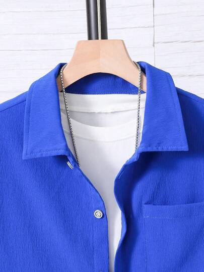Vacaura Ensemble de 2 pièces: chemise à manches courtes unie et short pour enfants de 10 à 14 ans