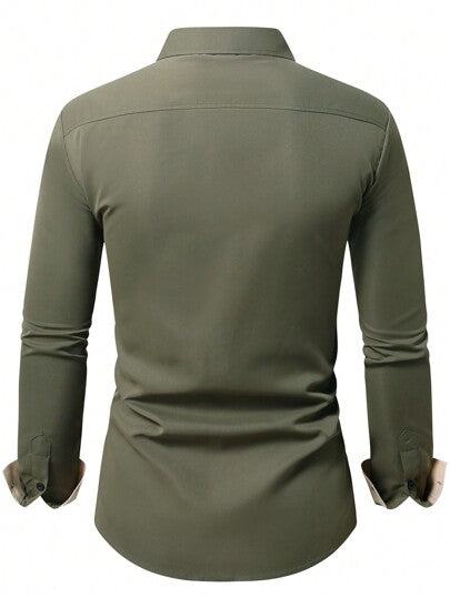 Manfinity Mode Chemise homme patchwork boutonnage avant manches longues poches simple décontractée formelle business, automne, cérémonie