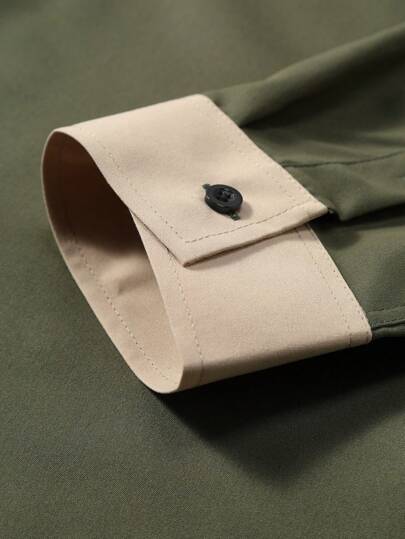 Manfinity Mode Chemise homme patchwork boutonnage avant manches longues poches simple décontractée formelle business, automne, cérémonie