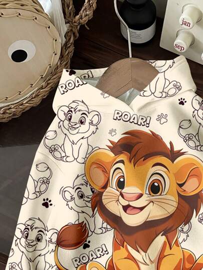 Jeune garçon Sweat-shirt-shirt décontracté ample à imprimé lion de dessin animé, confortable, manches longues. Convient pour l'automne/l'hiver