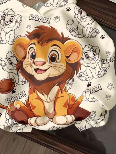 Jeune garçon Sweat-shirt-shirt décontracté ample à imprimé lion de dessin animé, confortable, manches longues. Convient pour l'automne/l'hiver