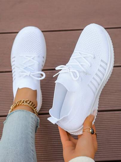 Chaussures de sport d'extérieur pour femme, nouvelle collection printemps/automne. Chaussures de course en maille tricotée antidérapante, confortables et légères, Baskets plates
