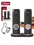 Ensemble de moulin à sel et poivre électrique, moulin automatique rechargeable USB Type-C avec base de chargement, grossièreté réglable, plaque de broyage en céramique, lumière LED, utilisation à une main, moulin électrique rechargeable, convient pour la