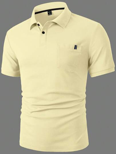 Manfinity Homme Chemise polo décontractée/de bureau à manches courtes avec poche, couleur unie, pour hommes, formelle