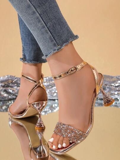 Sandales à talons hauts pour femmes, nouvelle mode d'été, style coréen, avec strass, bout carré et bout ouvert