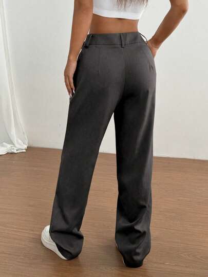 Flirla 1 pièce Pantalon de tous les jours, de bureau ou de shopping pour femmes, taille asymétrique, couleur kaki
