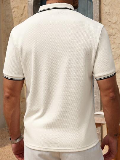 Manfinity Homme Chemise polo de couleur unie pour hommes, manches courtes, décontractée & à la mode, convient pour l'été, formelle