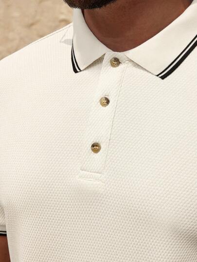 Manfinity Homme Chemise polo de couleur unie pour hommes, manches courtes, décontractée & à la mode, convient pour l'été, formelle
