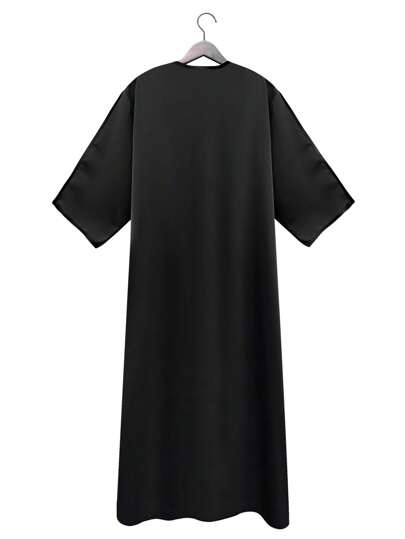 Robe longue brodée pour homme, style thabe marocain, thabwé unicolore, pull-over gandoura, robe thobe traditionnelle arabe pour homme