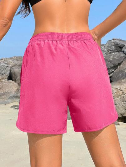 Swim Vcay Pantalon de plage à taille élastique et couleur unie, style de villégiature pour femmes