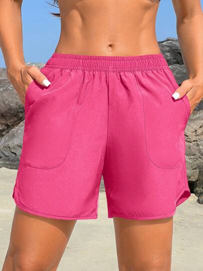Swim Vcay Pantalon de plage à taille élastique et couleur unie, style de villégiature pour femmes