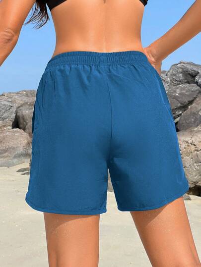 Swim Vcay Short de plage décontracté couleur unie pour femmes, à la mode pour l'été