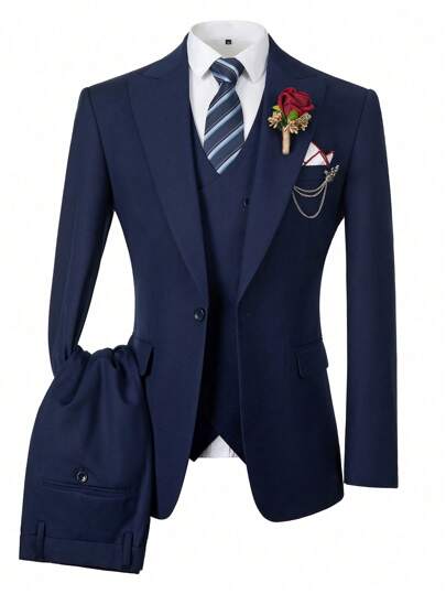 WindsorQuad Ensemble de costume 3 pièces pour hommes, couleur unie élégante, coupe slim à la mode, veste de costume de bal, gilet croisé, ensemble de pantalon, style Old Money pour affaires, fêtes et mariages