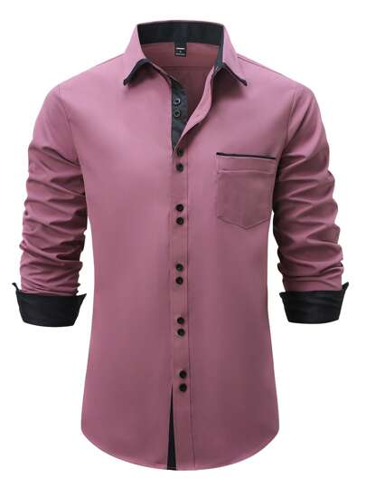 Calvornis Chemise formelle décontractée pour hommes pour le trajet, patchwork de couleurs contrastées, automne, Top à manches longues, cérémonie