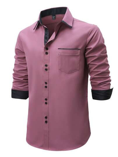 Calvornis Chemise formelle décontractée pour hommes pour le trajet, patchwork de couleurs contrastées, automne, Top à manches longues, cérémonie