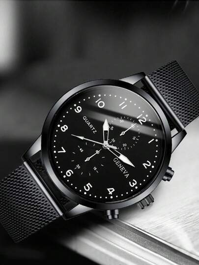1 pièce Montre à quartz décontractée pour hommes, cadran rond minimaliste, bracelet en maille métallique, meilleur cadeau pour les hommes, convient pour les vacances et le port quotidien