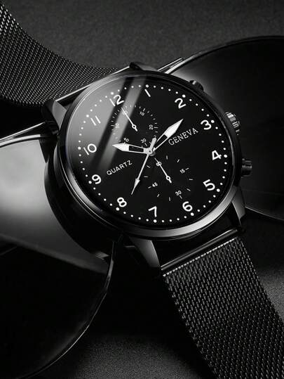 1 pièce Montre à quartz décontractée pour hommes, cadran rond minimaliste, bracelet en maille métallique, meilleur cadeau pour les hommes, convient pour les vacances et le port quotidien