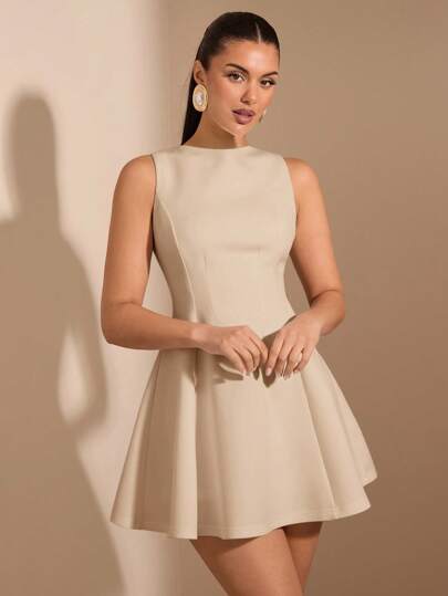 BAE Robe mi-longue près du corps et évasée de couleur unie pour femmes, élégante sans manches pour rendez-vous, printemps/été