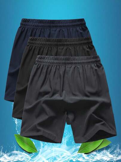 3 pièces/Paquet Short de sport style boyfriend pour hommes, short de plage respirant et séchage rapide pour la course, la gym, l'entraînement et les loisirs, été