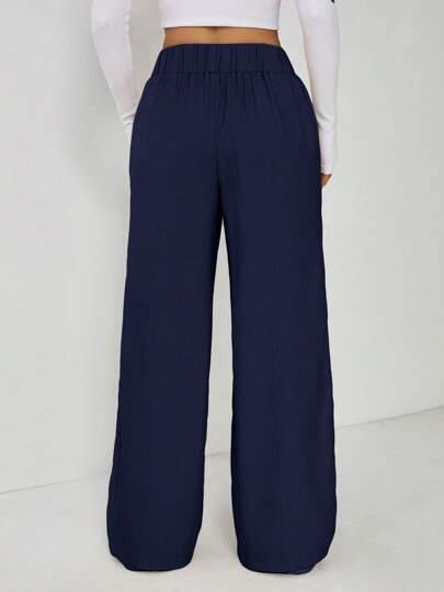 PETITE Pantalon de bureau droit élégant à double bouton pour femmes, femmes de petite taille