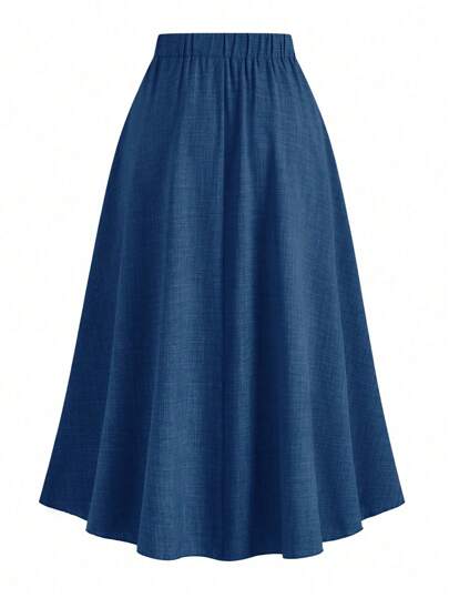 Clasi Jupe mi-longue en lin gris coupe évasée pour grandes tailles, élégante et décontractée pour le printemps