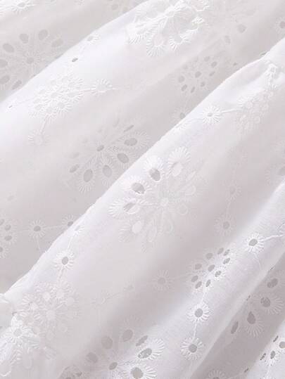 Sparklyn Robe élégante blanche pour préadolescentes avec dentelle ajourée, nœud, col en V et coupe trapèze, pour les vacances d'été